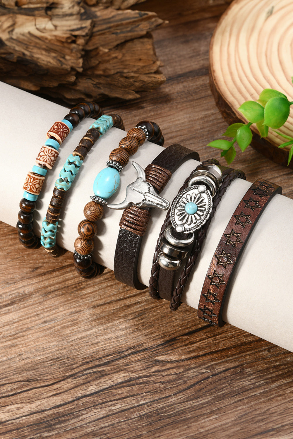 Bull Skull Turquoise Beaded Bracelet Set