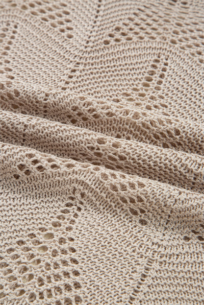Parchment Hollow Out Knit 3/4 Sleeve Casual Sweater