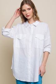 Linen Oversized Double Pocket Button Down Shirt