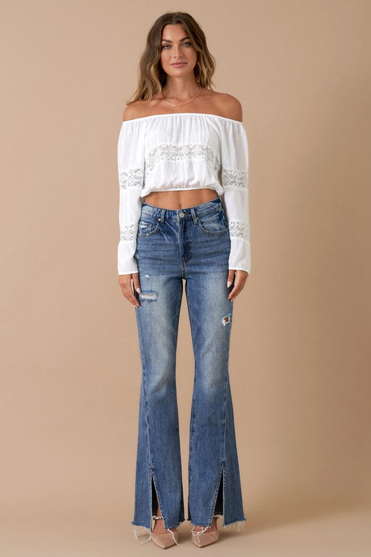 【HI FI FNK】(W) Slit Flare Denim W) Slit Flare Denim - HIFIFNK | 60% - Asian Fashion Online Store