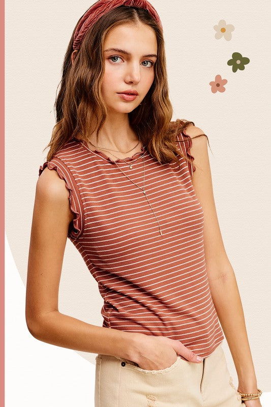 Stripe Ruffle Sleeve Top