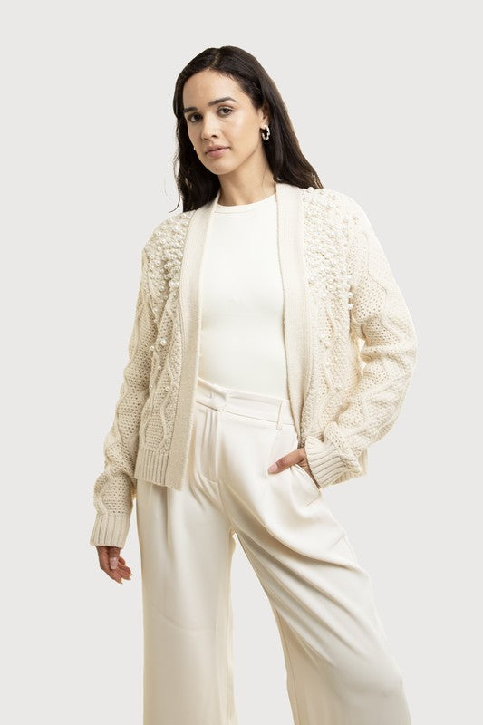 Saachistyle Pearl Embellished Cardigan Ivory Acrylic ABS