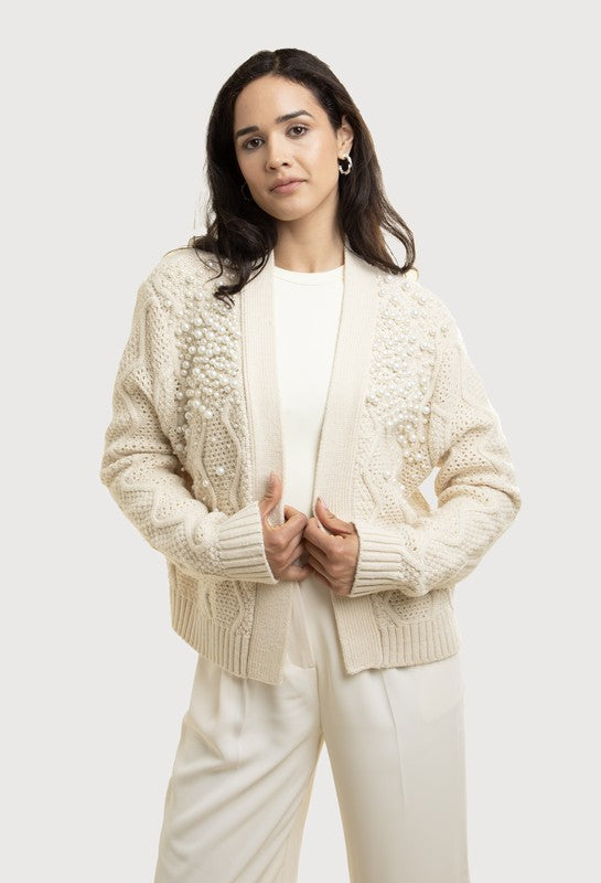 Zig Zag Pearl Trim Cardigan  One Size Fits Most