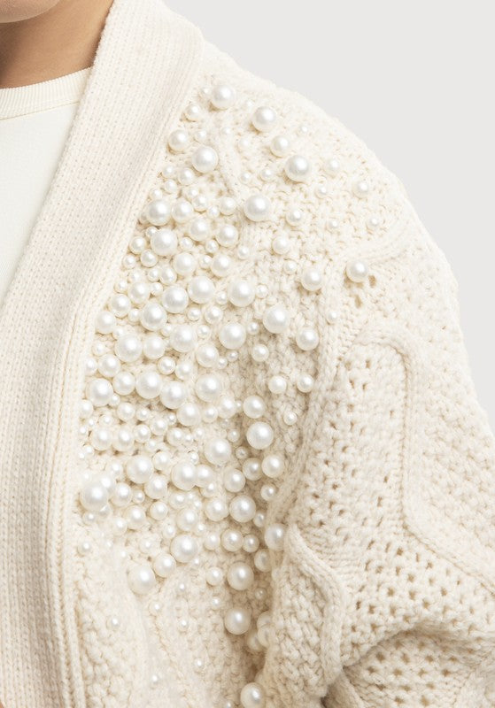 Zig Zag Pearl Trim Cardigan  One Size Fits Most