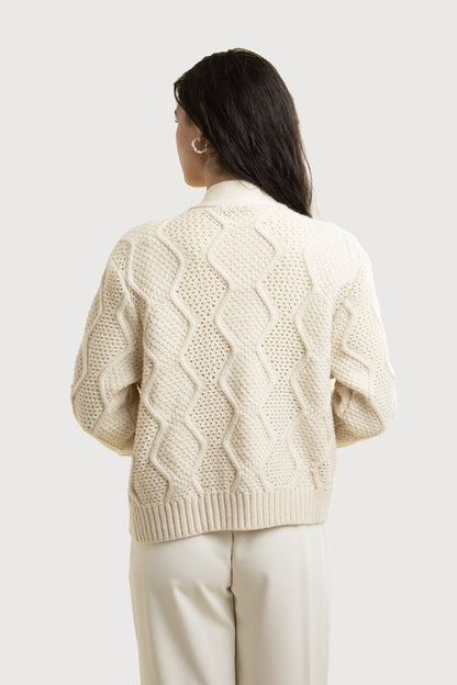 Zig Zag Pearl Trim Cardigan  One Size Fits Most