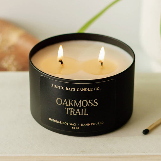 Oakmoss Trail Earthy Soy Candle - 12 oz Double Wick - Black