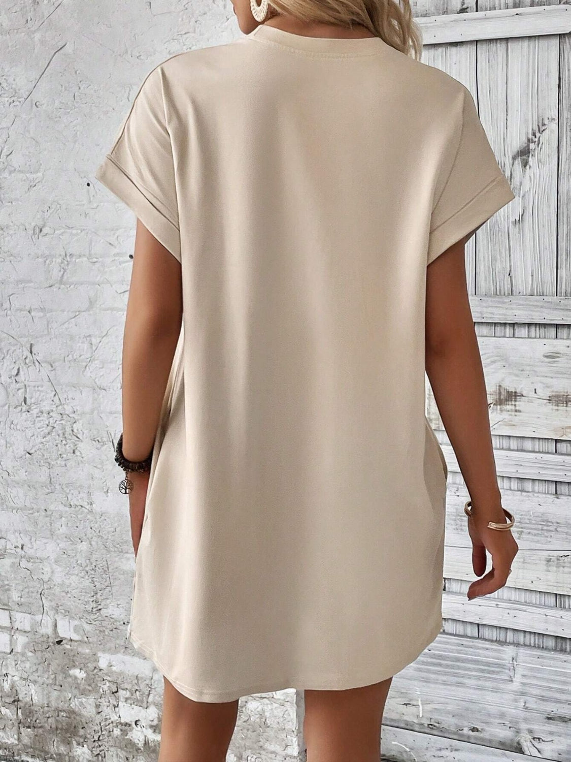 Round Neck Short Sleeve Mini Dress Army Green / M Round Neck Short Sleeve Mini Dress Army Green / M