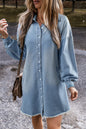 Washed Raw Hem Denim Shirt Dress