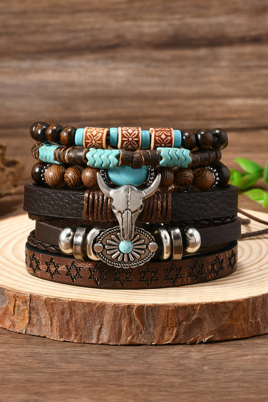 Bull Skull Turquoise Beaded Bracelet Set
