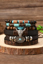 Bull Skull Turquoise Beaded Bracelet Set