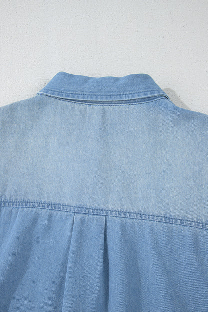 Washed Raw Hem Denim Shirt Dress