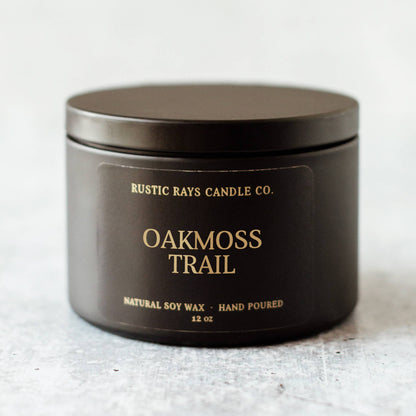 Oakmoss Trail Earthy Soy Candle - 12 oz Double Wick - Black