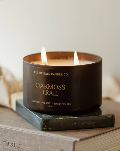 Oakmoss Trail Earthy Soy Candle - 12 oz Double Wick - Black