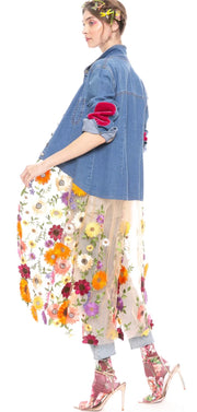Denim Floral Maxi Shirt