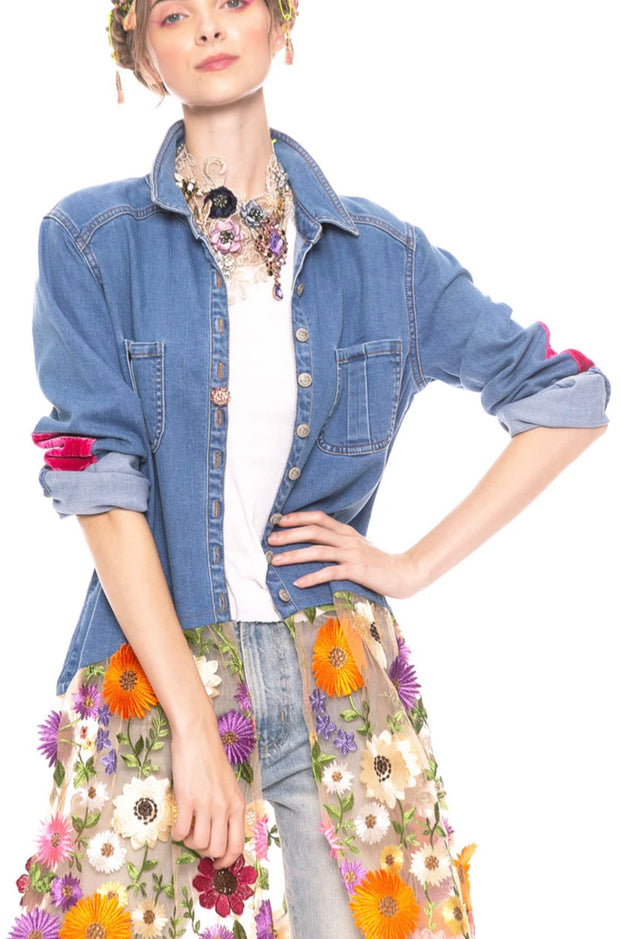 Denim Floral Maxi Shirt