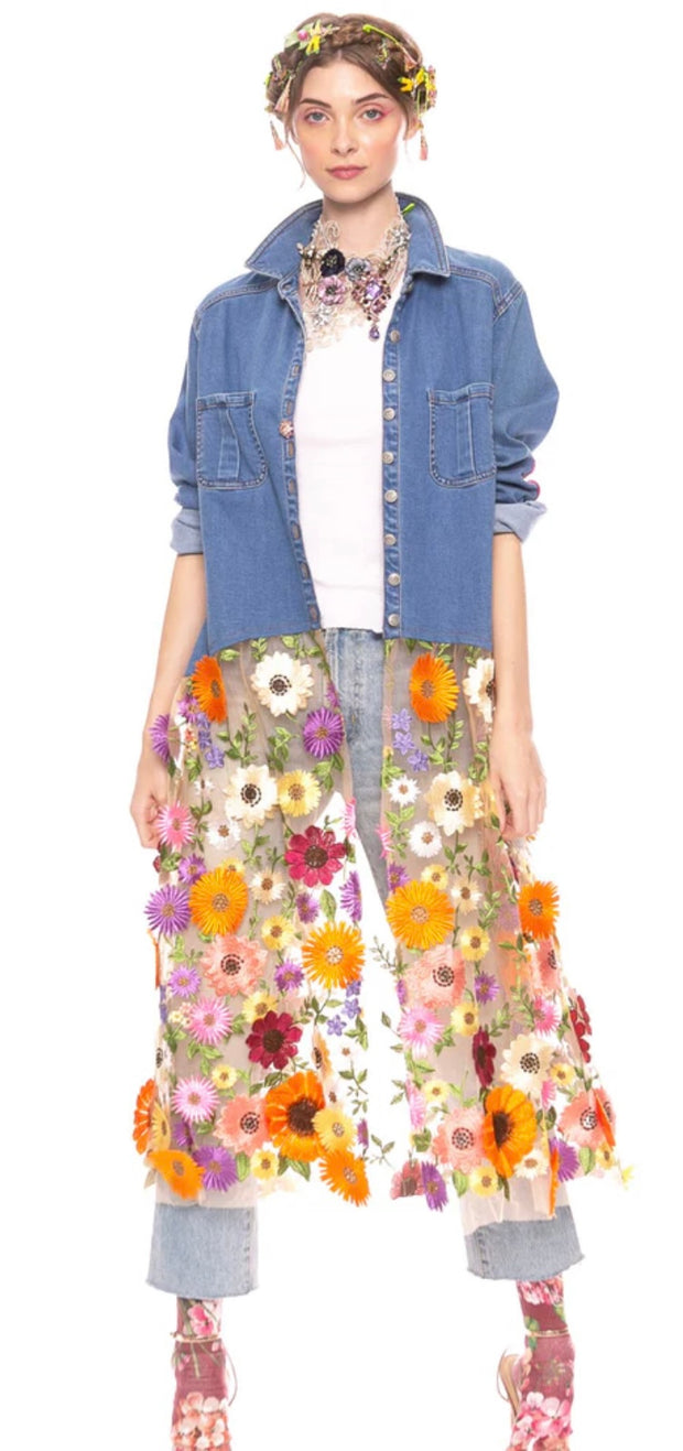 Denim Floral Maxi Shirt