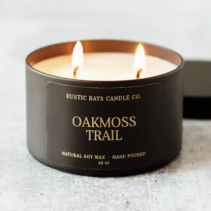 Oakmoss Trail Earthy Soy Candle - 12 oz Double Wick - Black