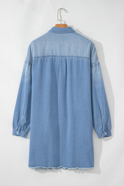 Washed Raw Hem Denim Shirt Dress
