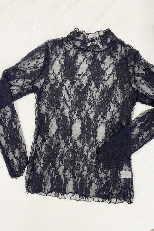 Floral print lace long sleeve top