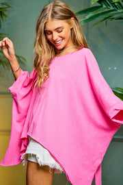 Solid Round Neck Loose Fit Kimono Sleeve Sweater