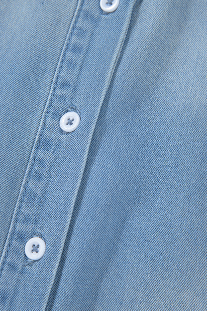 Washed Raw Hem Denim Shirt Dress