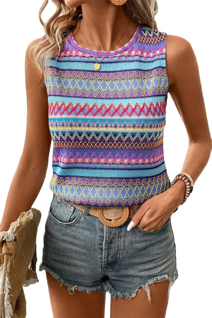 Wavy Round Neck Sleeveless Top