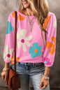 Flower Print Rueched  Sleeve Top
