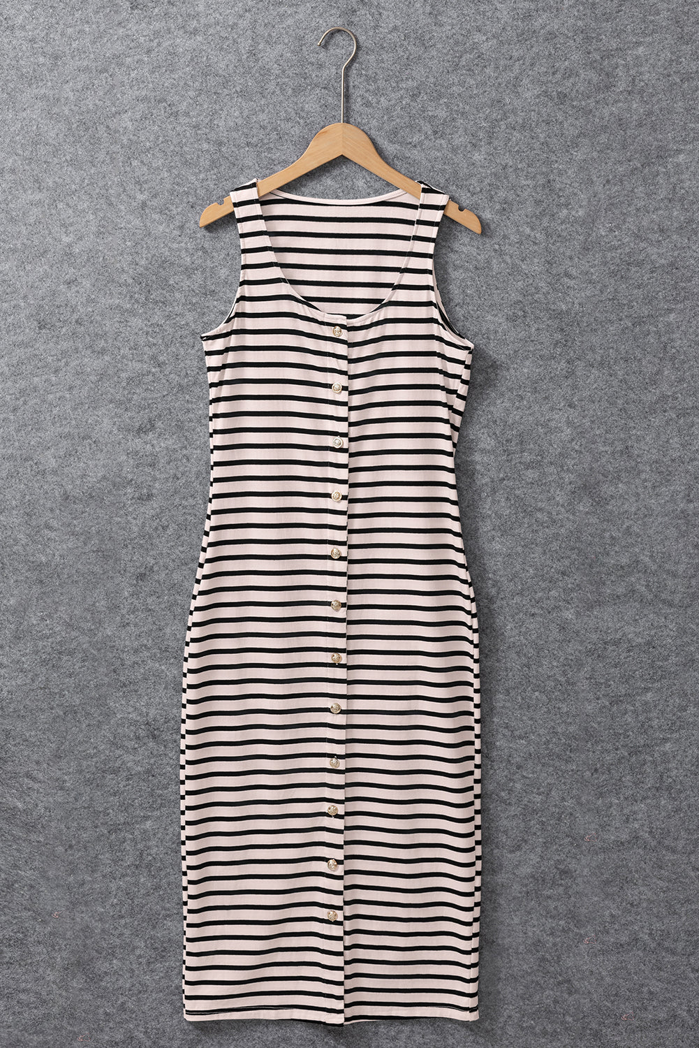 White Stripe Sleeveless Button Front Midi Dress - White Stripe / M White Stripe Sleeveless Button Front Midi Dress - White Stripe / M