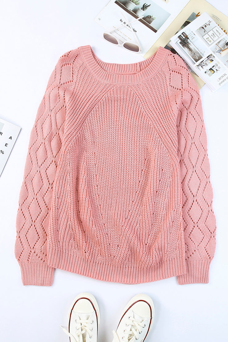 Beige Casual Hollow Out Knit Sweater