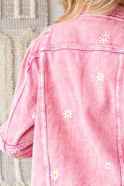 Daisy Print Button Up Denim Jacket