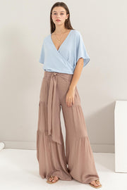 Tie Front Ruched Tiered Pants