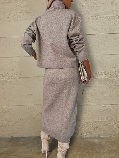 Turtleneck Dropped Shoulder Sweater Dress Set