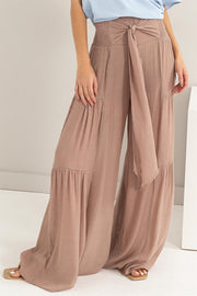 Tie Front Ruched Tiered Pants